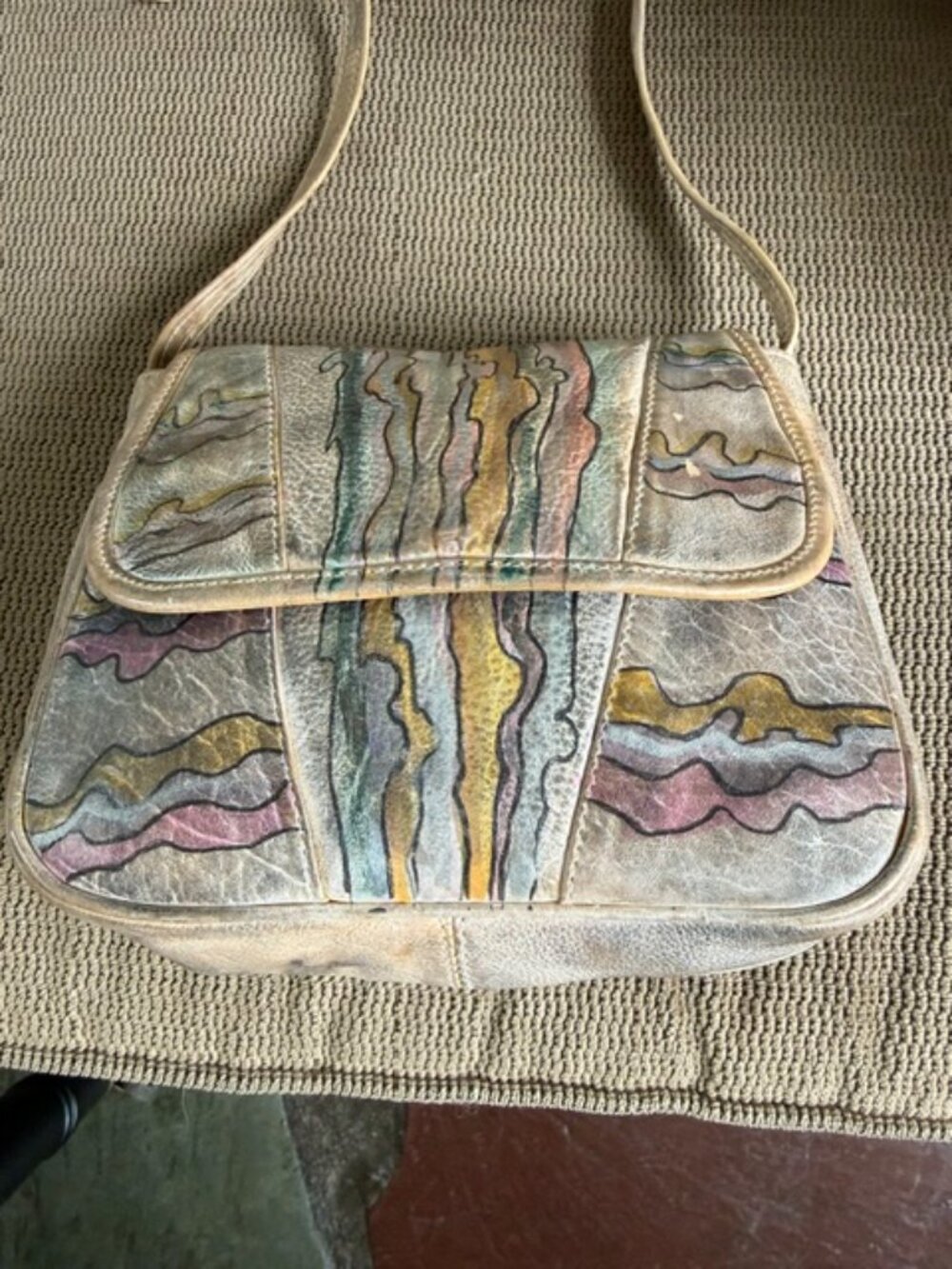 Vintage Botary Hand-Painted Leather Crossbody Bag - Signed Abstract Wearable Art